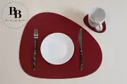 Luna Curve Modern Leather Placemat/Coaster Set (4placemats&4coasters)cherry red