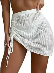 [Generic] Womens Crochet Mini Skirt Cute Hollow Out Fall Casual Elastic Waist Drawstring Summer Beach Swim Cover Up