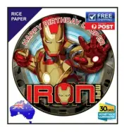 Ironman Edible Rice Paper Image Cake Birthday Party Topper round 19cm