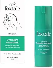FoxTale 2% Glycolic + 2% Lactic Acid Overnight Glow Facial | 30 second facial for salon like brightening | For clear, smooth, soft skin | Men & Women | 30 ml, Green, 30 g (Pack of 1)