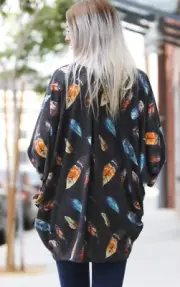 Dolman Short Sleeve Colorful Feather Gray Cardigan Womens S M Light Jacket