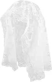 [Minkissy] Bridal Lace Headscarf Veil with Blusher Short Bridal Veil Bride Veil Cape Church Veil Head Covering Veils Lace Veil Wedding Veil Bridal Veils Brides Catholic Chapel Veil Mesh White