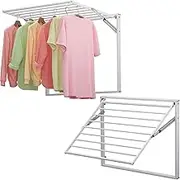 2Pcs Wall Mount Laundry Drying Rack - 31.5" Wide Foldable and Adjustable Clothes Rack, Retractable Towel Rack, Space Saver with 9 Metal Rods, 60 Lb Capacity