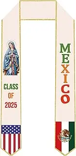 [ONANNA] Mexican Graduation Stole Class of 2025 Graduation Sash Stole - Mary Virgin Grad Stole Religious Stole Mexico USA Grad Photo Props, 2025 Graduation Gifts for College Graduates Supplies, Gold