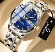 PENGAGAR Men's Luxury Day-Date Watch - Stainless Steel, Waterproof, Luminous Dia