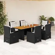 Patio Furniture Sets 7 Piece Garden Dining Set with Cushions Black Poly Rattan