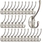 30 Pack Heavy Duty Dual Coat Hooks Wall Mounted with 60 Screws Retro Double H...