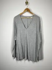 Vince Dropped Shoulder V- Neck Tee XXXL Heather Grey Long Sleeves $125 3X