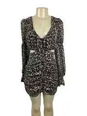 Asos Leopard Print Design Long Sleeve Cut-Out Mini Dress Sz10 - New