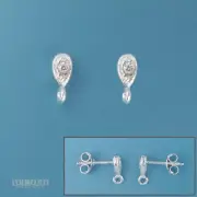 Sterling Silver CZ Teardrop Stud Post Earrings w/Open Loop 3.5mm x 8.5mm #33565