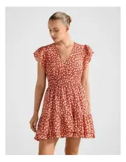 [Forever New] Fleur Flutter Sleeves Mini Dress in Red