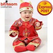N577 Deluxe Kids Boy Baby Chinese Lunar New Year Asian Red TANG Han Costume Suit