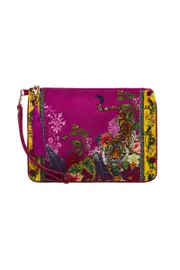 ZIP TOP CLUTCH WITH WRISTLET JUNGLE LANGUAGE