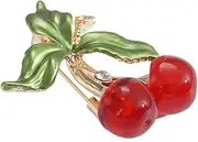[Baluue] Metal Cherry Brooch for Women Fashion Jewelry Enamel and Rhinestones Cute Cherry Pin Brooch for Outfits