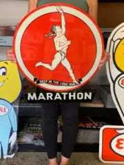 Antique Vintage Old Style Marathon Motor Oil Made USA NOT Porcelain