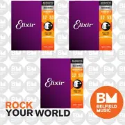 3 x Elixir 11052 Acoustic Guitar Strings Nanoweb Light 12-53 80/20 Bronze A-NW-L