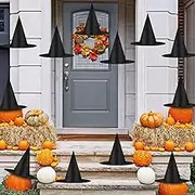 12 Pcs Halloween Witch Hats Decorations, Floating Witches Hats Thickened Hanging Witch Hat Bulk Costume Accessory, Black Wizard Hat with Rope for Porch Yard Indoor Outdoor Wicked Party Supplies