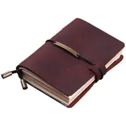 Handmade Traveler's Notebook, Leather Travel Journal Notebook for Men & Women, Perfect for Writing, Gifts, Travelers, 5.2 x 4 Inches - Red wine Win...