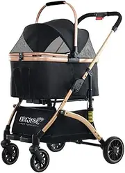 BMD Detachable Pet Stroller, Foldable Carrier with Mesh Enclosure, Black