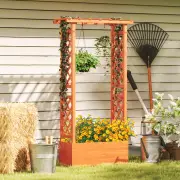 CostwayFreestanding Wood Raised Garden Bed Planter Box with Trellis-Orange