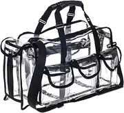Jula Vance Professional Clear PVC Makeup Kits Organizer Make up Set Bag MUA Carry All Artist Transparent Vinyl Travel Cosmetic Bag with 6 External Pockets & Tissue Holder, Black