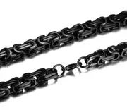 Men's stainless steel king chain, 4/5/6/8 mm, Byzantine box chain, accessories, 60 cm (24 inches), 5 mm, black