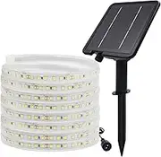 XUNATA 24V Solar/USB LED Strip Lights - IP68 Waterproof 2835 FPC 120LEDs/m, 8-Mode Controller for Indoor Outdoor Decoration (Natural White,3m)