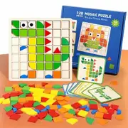 Wooden Pattern Blocks 120pcs 3D Mosaic Shapes Puzzle Montessori Toys Tangram Sorting Stacking Games Kids Educational Creative Play Set