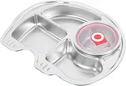 CATIEBYE 1Pc Divided Plates Stainless Steel Meal Tray Cartoon Design with Compartments for Self Feeding Travel Camping and Outdoor Activities