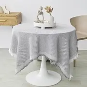 Blissora Round Tablecloth for Dining Table, Cotton Table Cover with Tassels for Outdoor Home Farmhouse Party Restaurants, Christmas Valentines Table Decorations (Square, Grey, 90cm)