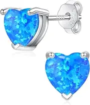 [CiNily] 925 Sterling Silver Stud Earrings for Women Teen, Heart Opal Stud Earrings, Dainty Cartilage Small Studs for Men, Heart Birthstone Earrings Lightweight Opal Jewelry for Mothers Day Birthday