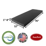 FoamRush 12" x 76" Charcoal High Density Upholstery Foam Cushion Medium Firm USA