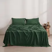 Dreamaker Double Microfiber Sheet Set, Ultra Soft Plush Pre Washed Microfibre Bedding, Flat Sheet, Extra Deep 40cm Fitted Sheet & 2 Pillowcase, 4 Pieces, Hunter Green, Double Bed