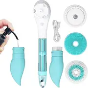 Body Brush, Shower Brush with Long Handle, 2 Speeds, Electric Body Brush with Waterproof 3 Brush Heads, Can Hold Shower Gel, Massage and Clean Exfoliation-Foot and Back Scrubbers Blue