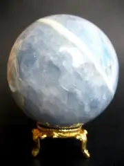 Angelite 7.8cm 550g Crystal Ball Orb Sphere on Gold Metal Stand AN002