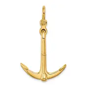 14k Yellow Gold 3-D Polished Anchor 2 Piece and Moveable Charm