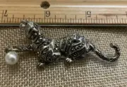 JENNA NICOLE 925 Sterling Marcasite Vtg Creations Pin Tiger Pearl Ruby Eye FrSh