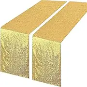 Ivarunner Gold Table Runner 12''x 108'', 2 Pack - Sequin Table Runners for Party Decorations, Birthday, Wedding, Graduation, Baby Shower