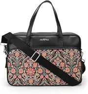 [Aquatan] Canvas and Vegan Leather Printed Laptop Bag for Women I Fits Upto 14 Inch Laptop/MacBook I Padded Laptop Compartment I Carry Handles with Adjustable Strap, Black