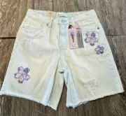 New w/Tags Girls Levi's Blue Denim Low Pitch Midi Shorts w/Flower Patches Sz 14