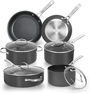 [Chef Power] Hard Anodized Nonstick Cookware Sets 10 Piece, Pots and Pans Set with Stainless Steel Handle, Kitchen Cooking Sets for Even Heating, Induction Dishwasher Oven Safe, Essential