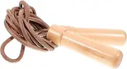 BRIGHTFUFU Jump Rope Ropeless Skipping Rope Climbing Rope Brown Wood Leather Jumping Rope