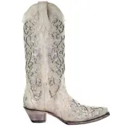 Corral Boots Glitter Tooled Inlay Snip Toe Cowboy Womens White Casual Boots A33