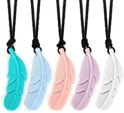 Sensory Chew Necklace for Kids & Adults | 5-Pack Silicone Feather Necklaces for Autism, ADHD, Anxiety, and Sensory Needs