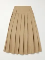 [Tolu Coker] Tolu Coker - Pleated Topstitched Denim Midi Skirt - Camel - medium medium Brown