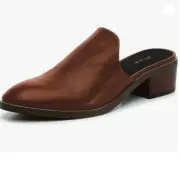 FOWT Women Round Closed Toe Mules Slip On Retro Loafer Low Chunky Heel Red Shoes