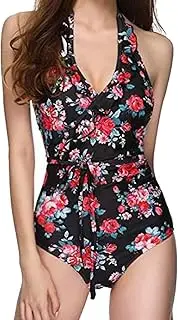 [Xiaojian] Women's V Neck One Piece Swimsuit Ruffled Halter Triangle ​Swimwear For Tropical Vacations Summer Beach &Amp Pool Honeymoon Cruise