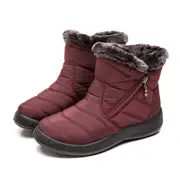 Women Fur Lined Snow Ankle Boots Ladies Winter Warm Waterproof Flat Shoes Size - Red