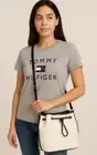 Tommy Hilfiger Pebbled Leather Bucket Bag Adjustable Strap Drawstring Closure