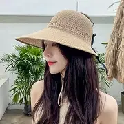 [Ling88] Women Foldable Sun Hat Quick Dry Cotton Beach Bow Hats Empty Top Hat Female Summer Outdoor Sun Protection Sun Hat Travel Beach Sun Hat Roll Big Grass Hat Women's Sun Hat,Camel